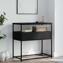 vidaXL - Wandtafel met 2 lades - Zwart - Bewerkt hout en metaal - 75x40x75 cm