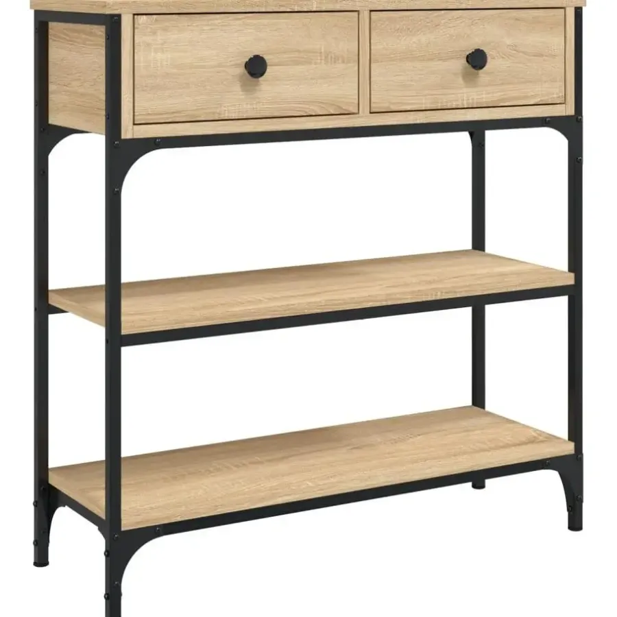 Sidetables-vidaXL - Wandtafel met 2 lades 2 schappen - Sonoma eiken - Hout - 72.5x25x75 cm
