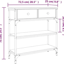 Sidetables-vidaXL - Wandtafel met 2 lades 2 schappen - Sonoma eiken - Hout - 72.5x25x75 cm