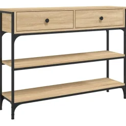 Sidetables-vidaXL - Wandtafel met 2 lades 2 schappen - Sonoma eiken - Hout - 100x25x75 cm