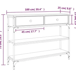 Sidetables-vidaXL - Wandtafel met 2 lades 2 schappen - Sonoma eiken - Hout - 100x25x75 cm