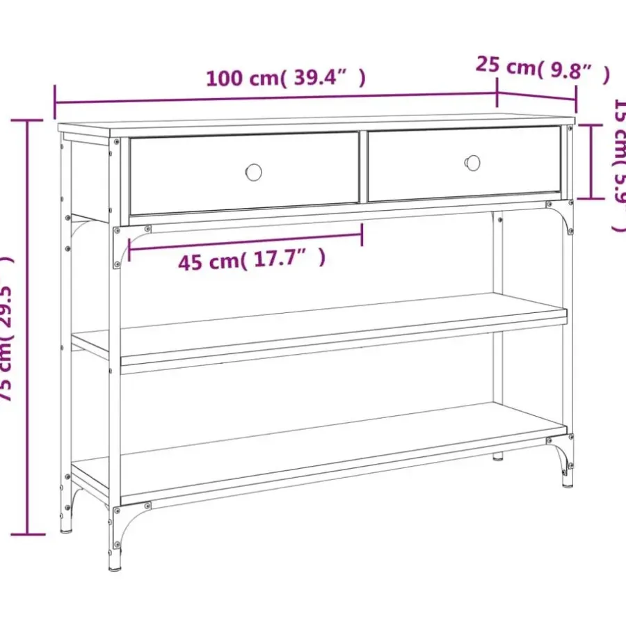 Sidetables-vidaXL - Wandtafel met 2 lades 2 schappen - Sonoma eiken - Hout - 100x25x75 cm