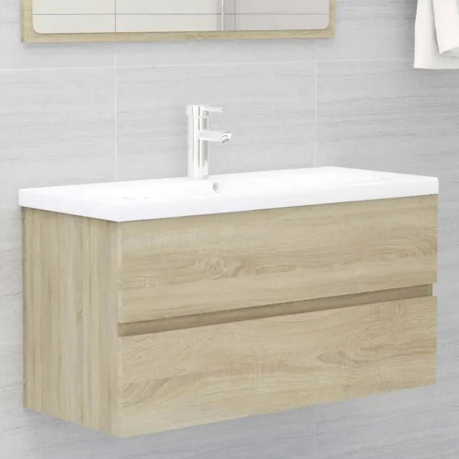 vidaXL - Wastafelkast - Bruin - Bewerkt hout - 90 x 38.5 x 45 cm