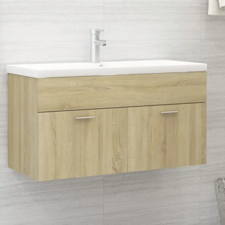 Wastafelkasten-vidaXL - Wastafelkast - Bruin - Bewerkt hout - 90 x 38.5 x 46 cm
