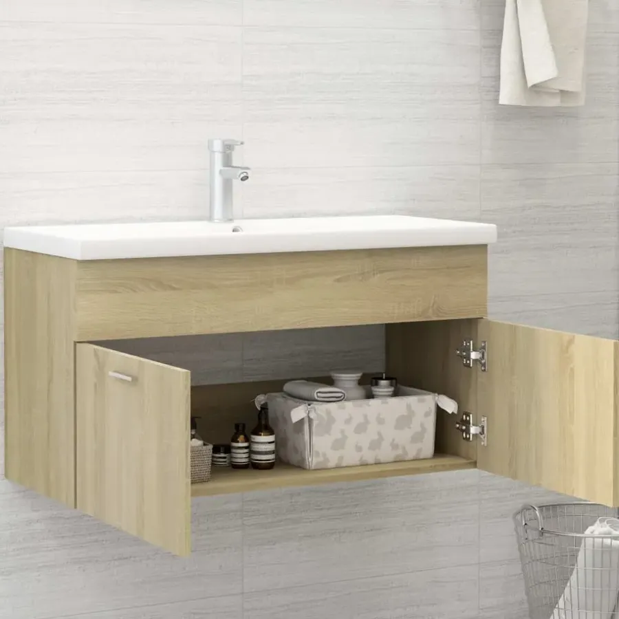 Wastafelkasten-vidaXL - Wastafelkast - Bruin - Bewerkt hout - 90 x 38.5 x 46 cm