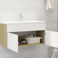 Wastafelkasten-vidaXL - Wastafelkast - Wit - Bewerkt hout - 90 x 38.5 x 46 cm