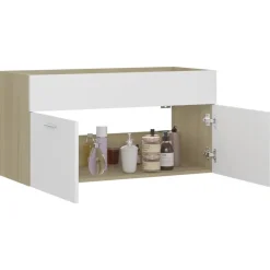 Wastafelkasten-vidaXL - Wastafelkast - Wit - Bewerkt hout - 90 x 38.5 x 46 cm