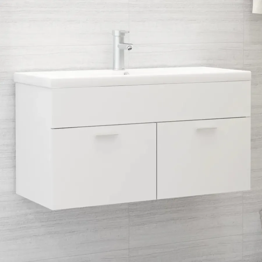 Wastafelkasten-vidaXL - Wastafelkast - Wit - Bewerkt hout - 90 x 38.5 x 46 cm