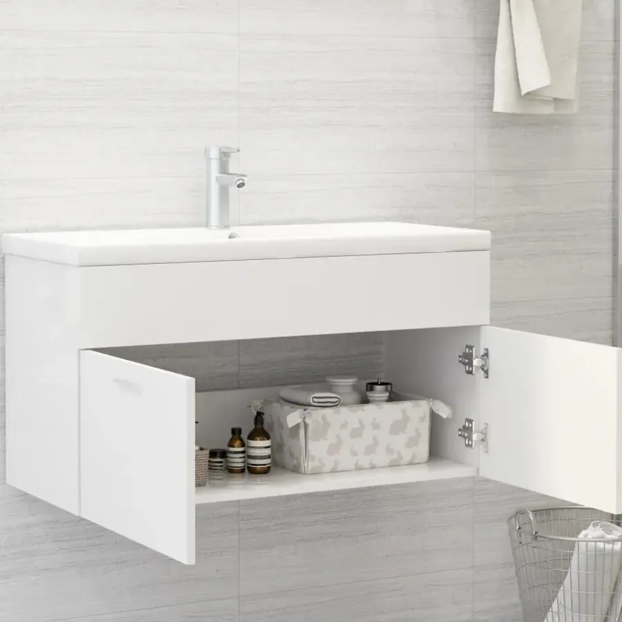 Wastafelkasten-vidaXL - Wastafelkast - Wit - Bewerkt hout - 90 x 38.5 x 46 cm