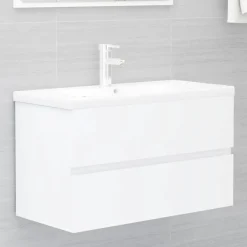 Wastafelkasten-vidaXL - Wastafelkast - Wit - Bewerkt hout - 80 x 38.5 x 45 cm