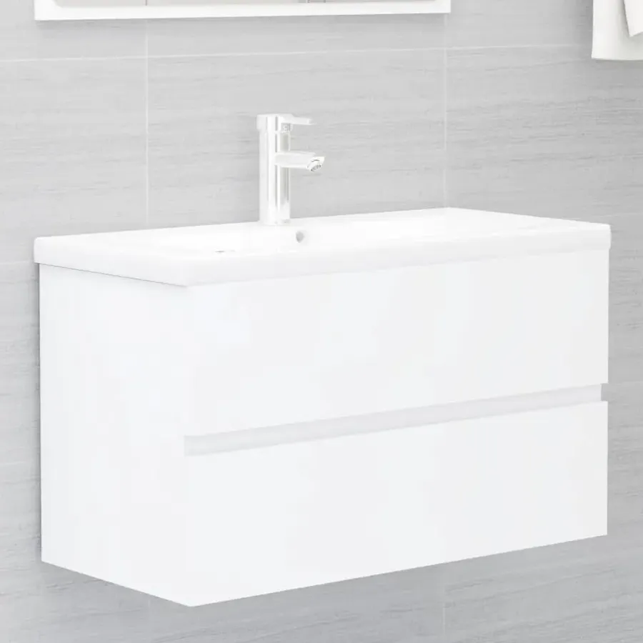 Wastafelkasten-vidaXL - Wastafelkast - Wit - Bewerkt hout - 80 x 38.5 x 45 cm