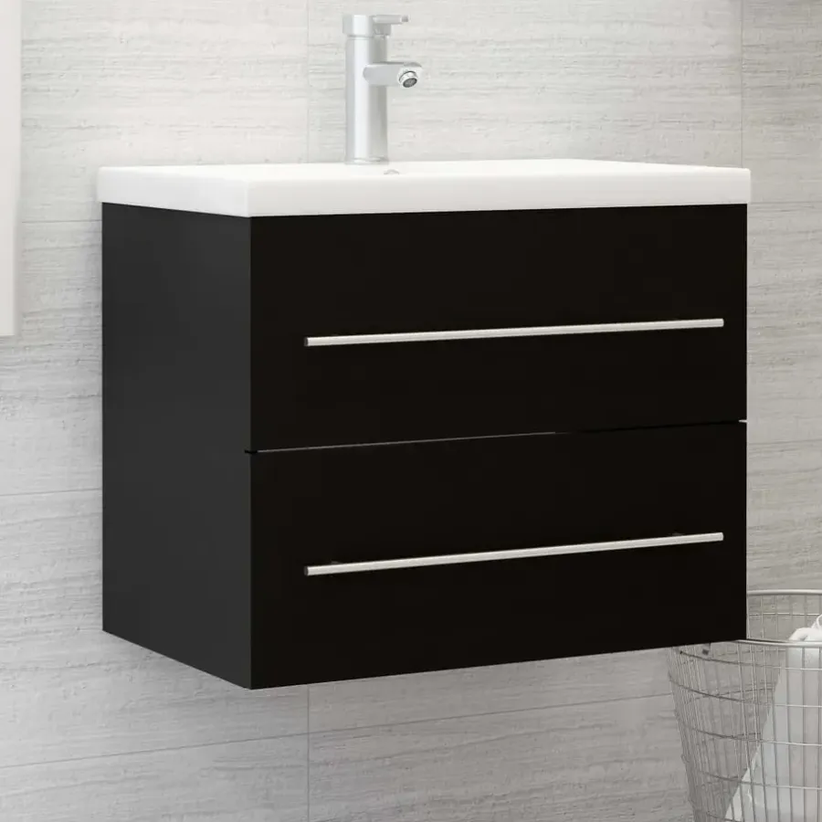 vidaXL - Wastafelkast - Zwart - Bewerkt hout - 60 x 38.5 x 48 cm