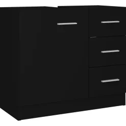 Wastafelkasten-vidaXL - Wastafelkast - Zwart - Bewerkt hout