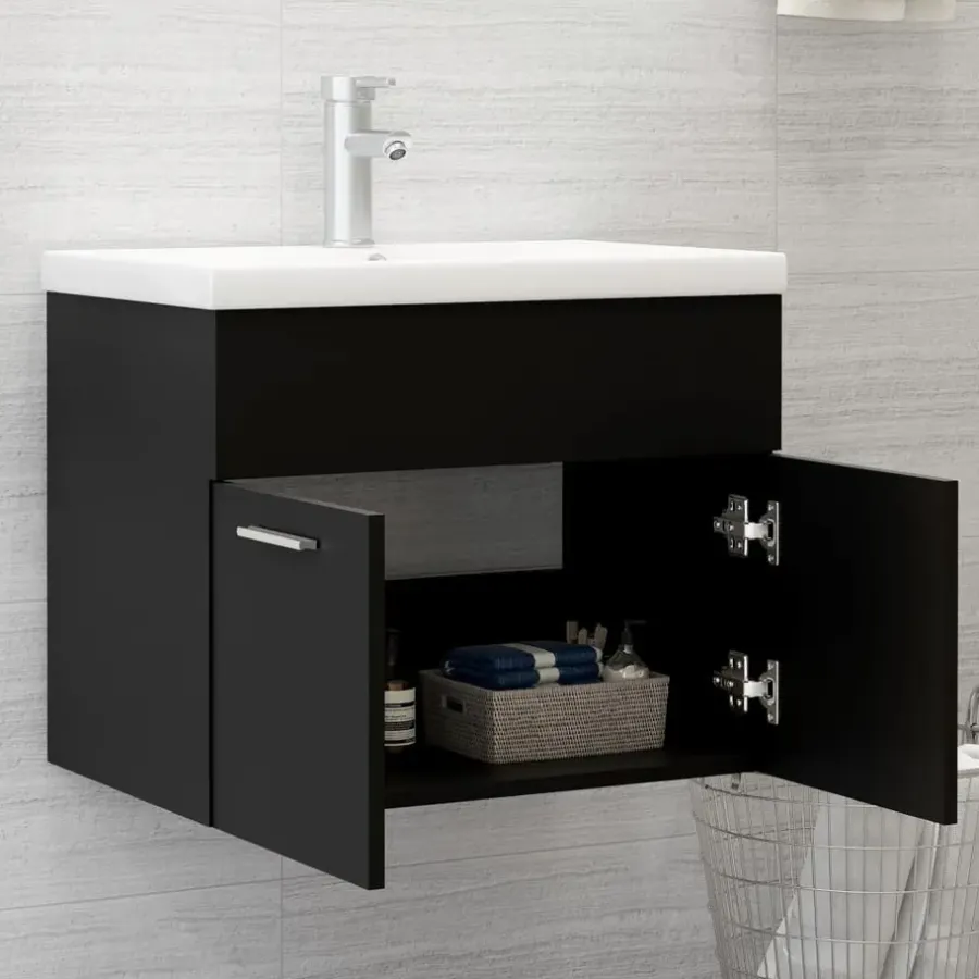 Wastafelkasten-vidaXL - Wastafelkast - Zwart - Bewerkt hout - 60 x 38.5 x 46 cm