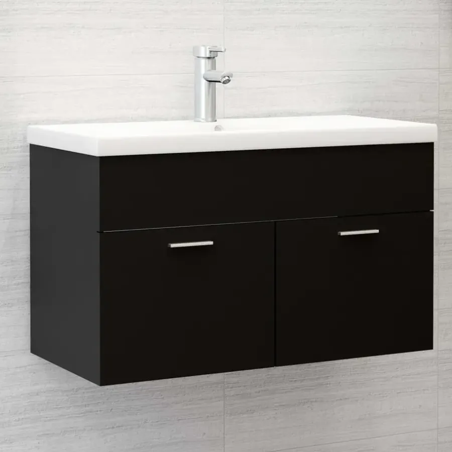 Wastafelkasten-vidaXL - Wastafelkast - Zwart - Bewerkt hout - 80 x 38.5 x 46 cm