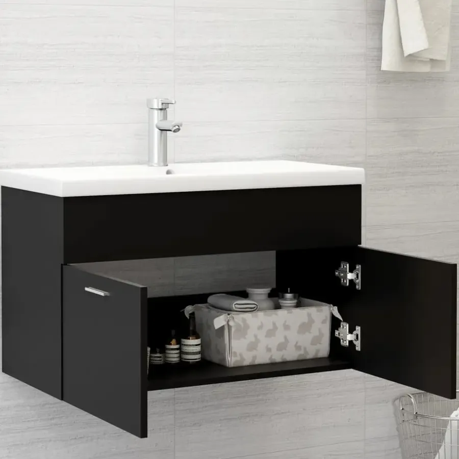 Wastafelkasten-vidaXL - Wastafelkast - Zwart - Bewerkt hout - 80 x 38.5 x 46 cm