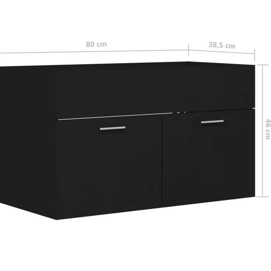 Wastafelkasten-vidaXL - Wastafelkast - Zwart - Bewerkt hout - 80 x 38.5 x 46 cm