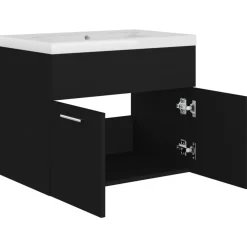 Wastafelkasten-vidaXL - Wastafelkast En Wastafel - Zwart - Bewerkt hout - 60 x 38.5 x 46 cm