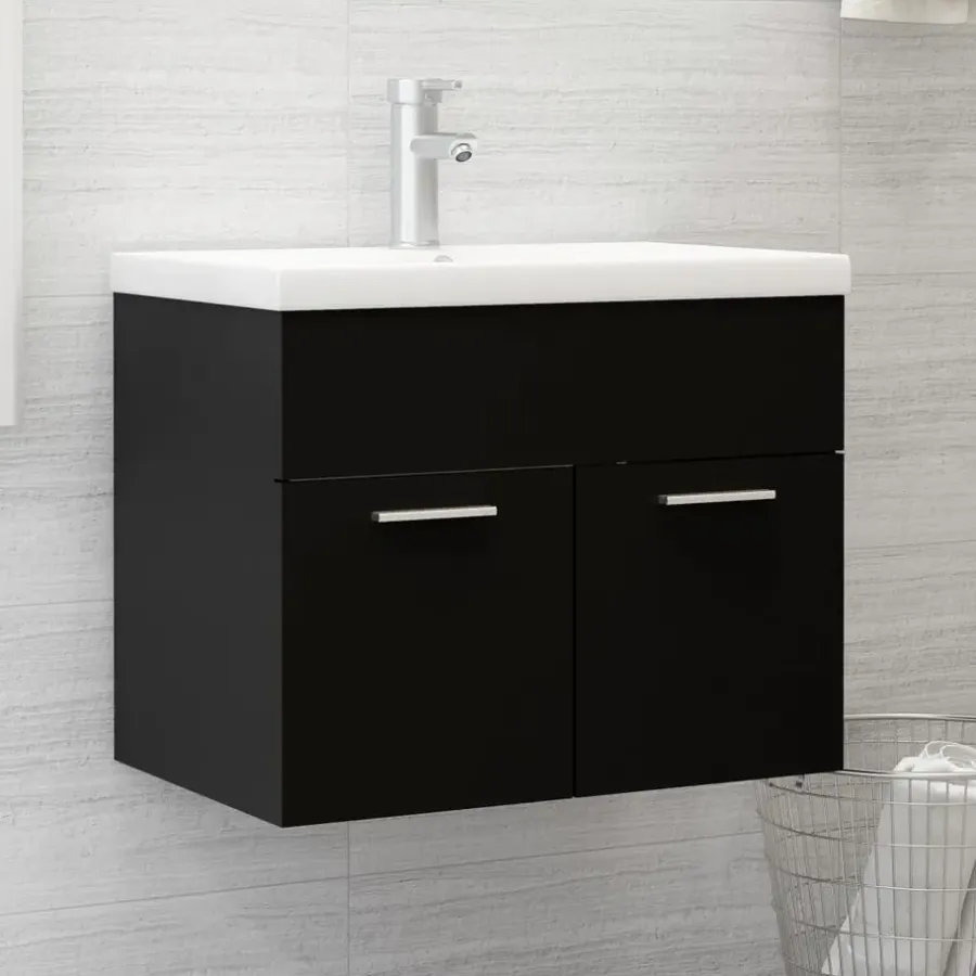 vidaXL - Wastafelkast En Wastafel - Zwart - Bewerkt hout - 60 x 38.5 x 46 cm