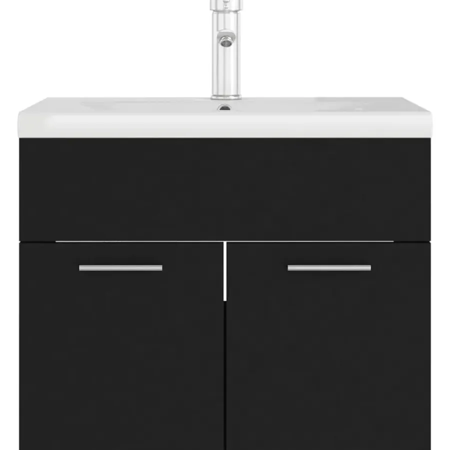 vidaXL - Wastafelkast En Wastafel - Zwart - Bewerkt hout - 60 x 38.5 x 46 cm