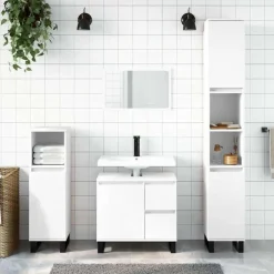 Wastafelkasten-vidaXL - Wastafelonderkast met 2 lades - Wit - Bewerkt hout en ijzer - 65 cm