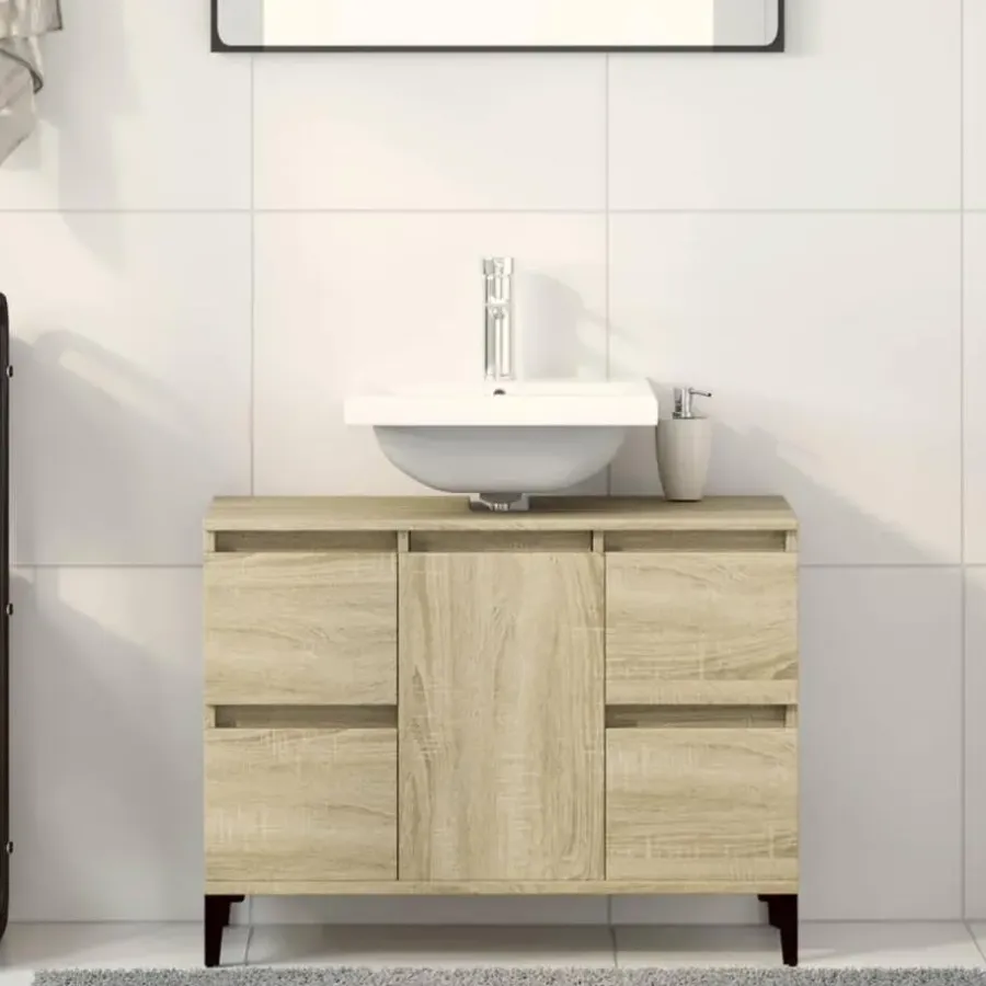 Wastafelkasten-vidaXL - Wastafelonderkast met 1 deur 4 lades - Sonoma eiken - 80x33x60 cm