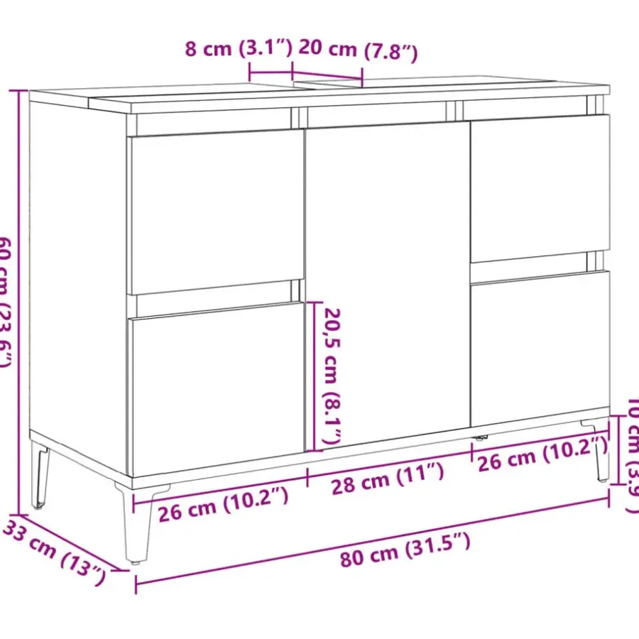 Wastafelkasten-vidaXL - Wastafelonderkast met 1 deur 4 lades - Sonoma eiken - 80x33x60 cm