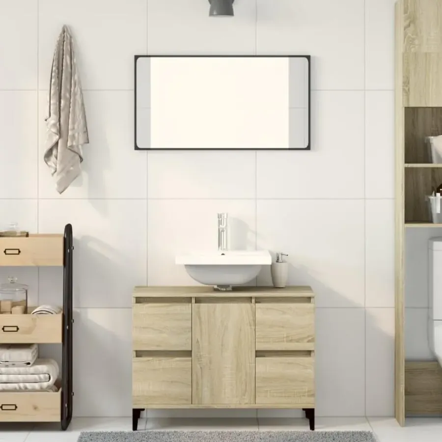 Wastafelkasten-vidaXL - Wastafelonderkast met 1 deur 4 lades - Sonoma eiken - 80x33x60 cm