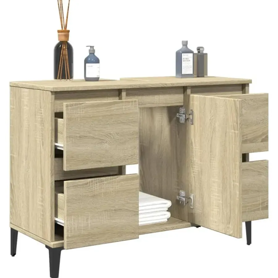 Wastafelkasten-vidaXL - Wastafelonderkast met 1 deur 4 lades - Sonoma eiken - 80x33x60 cm