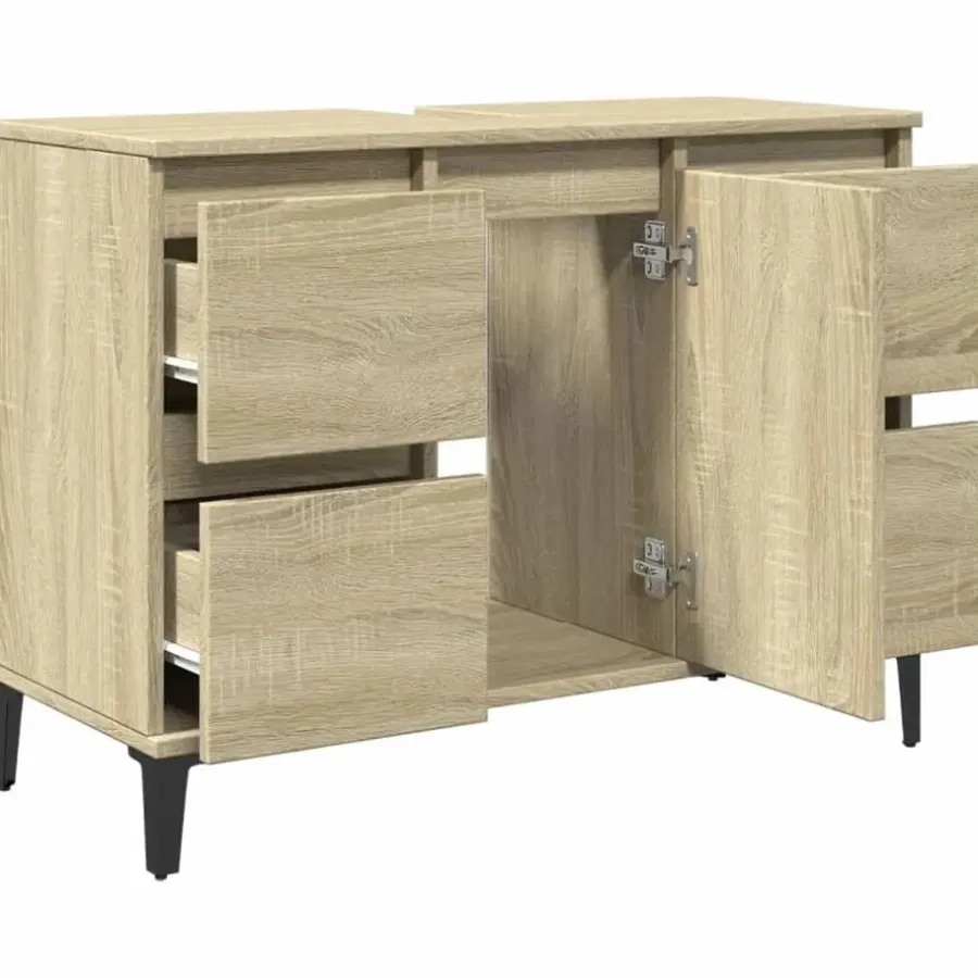 Wastafelkasten-vidaXL - Wastafelonderkast met 1 deur 4 lades - Sonoma eiken - 80x33x60 cm