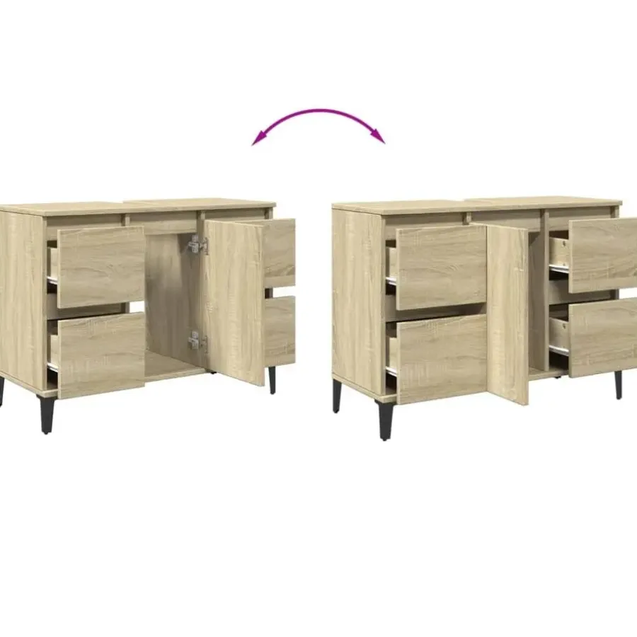 Wastafelkasten-vidaXL - Wastafelonderkast met 1 deur 4 lades - Sonoma eiken - 80x33x60 cm