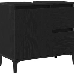 Wastafelkasten-vidaXL - Wastafelonderkast met 1 deur 2 lades - Zwart eiken - Hout - 65x33x60 cm