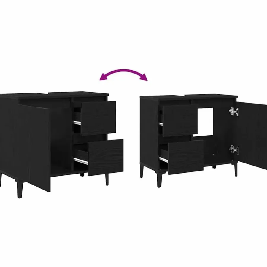 Wastafelkasten-vidaXL - Wastafelonderkast met 1 deur 2 lades - Zwart eiken - Hout - 65x33x60 cm