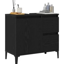 Wastafelkasten-vidaXL - Wastafelonderkast met 1 deur 2 lades - Zwart eiken - Hout - 65x33x60 cm