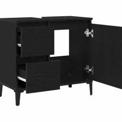 Wastafelkasten-vidaXL - Wastafelonderkast met 1 deur 2 lades - Zwart eiken - Hout - 65x33x60 cm