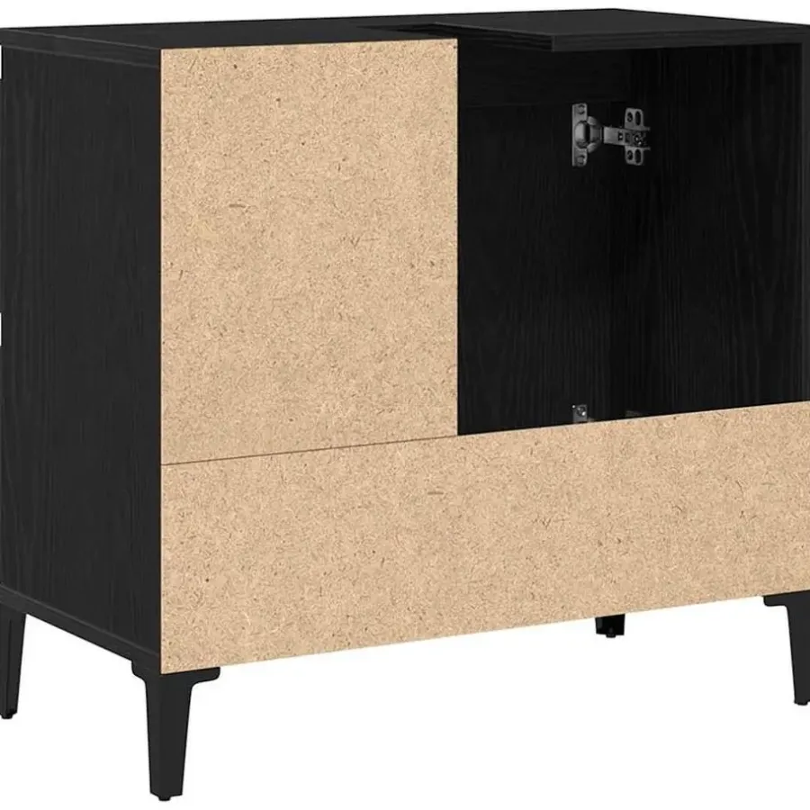 Wastafelkasten-vidaXL - Wastafelonderkast met 1 deur 2 lades - Zwart eiken - Hout - 65x33x60 cm