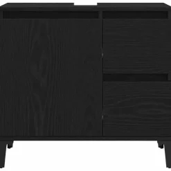 Wastafelkasten-vidaXL - Wastafelonderkast met 1 deur 2 lades - Zwart eiken - Hout - 65x33x60 cm