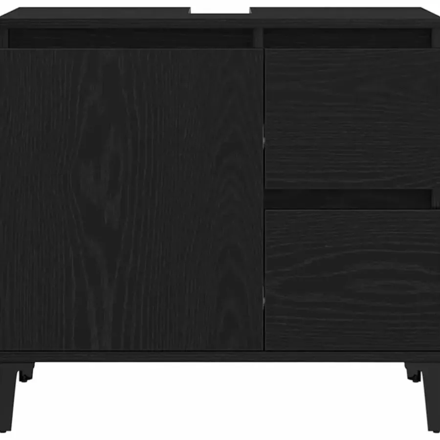 Wastafelkasten-vidaXL - Wastafelonderkast met 1 deur 2 lades - Zwart eiken - Hout - 65x33x60 cm