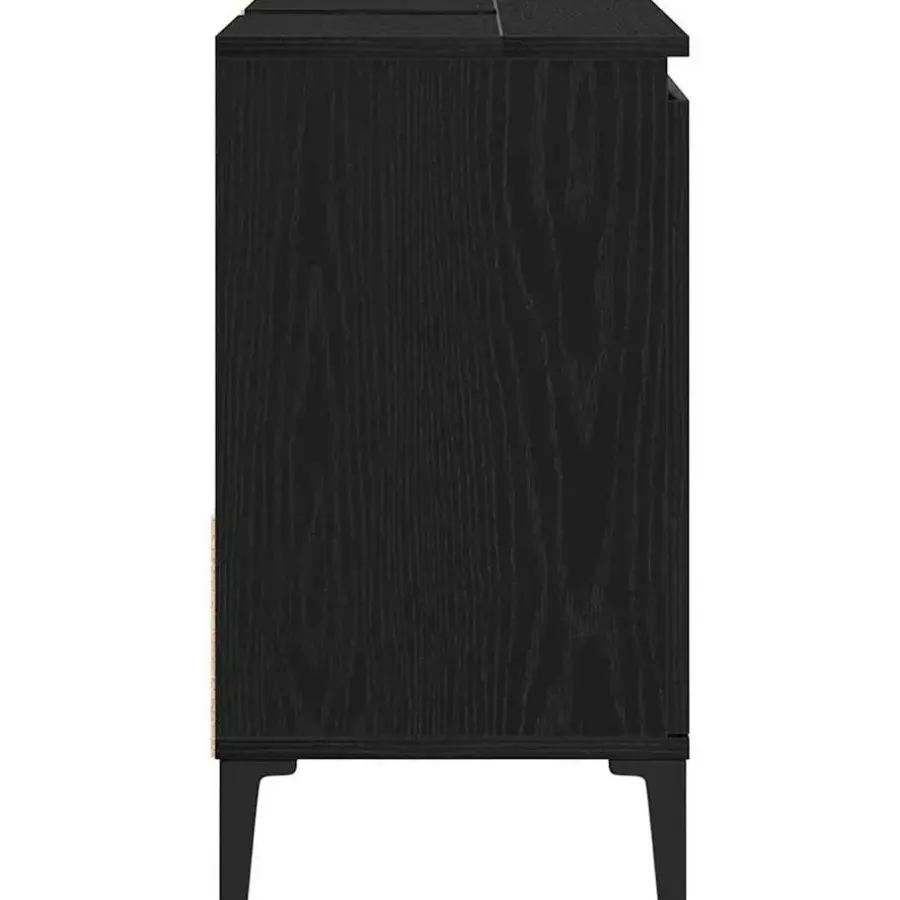 Wastafelkasten-vidaXL - Wastafelonderkast met 1 deur 2 lades - Zwart eiken - Hout - 65x33x60 cm