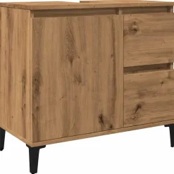 Wastafelkasten-vidaXL - Wastafelonderkast - 1 deur 2 lades - Artisanaal eiken - 65x33x60 cm