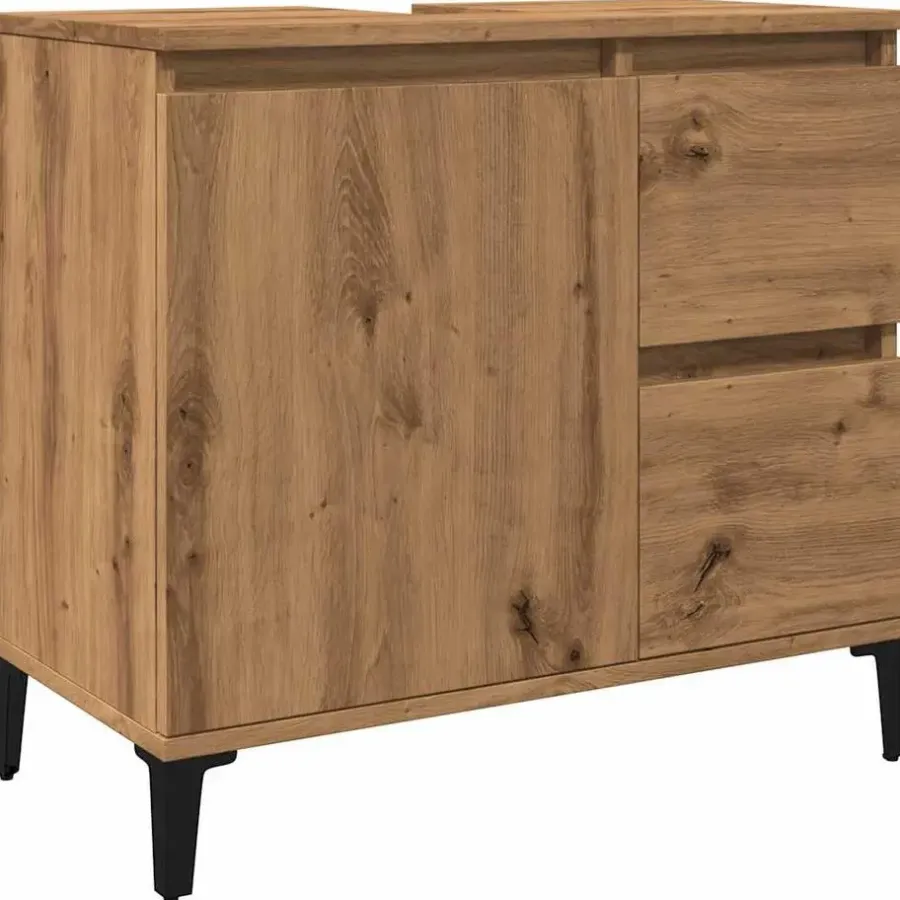 Wastafelkasten-vidaXL - Wastafelonderkast - 1 deur 2 lades - Artisanaal eiken - 65x33x60 cm