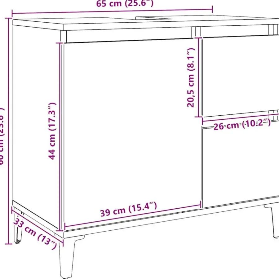 Wastafelkasten-vidaXL - Wastafelonderkast - 1 deur 2 lades - Artisanaal eiken - 65x33x60 cm