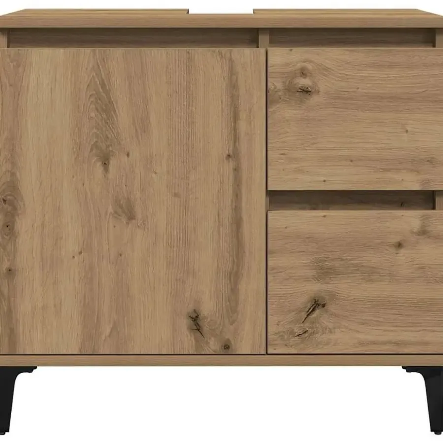 Wastafelkasten-vidaXL - Wastafelonderkast - 1 deur 2 lades - Artisanaal eiken - 65x33x60 cm
