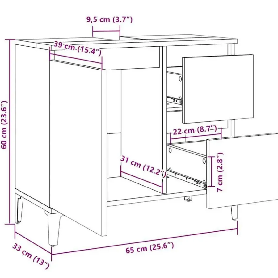 Wastafelkasten-vidaXL - Wastafelonderkast - 1 deur 2 lades - Oud hout - Hout - 65x33x60 cm