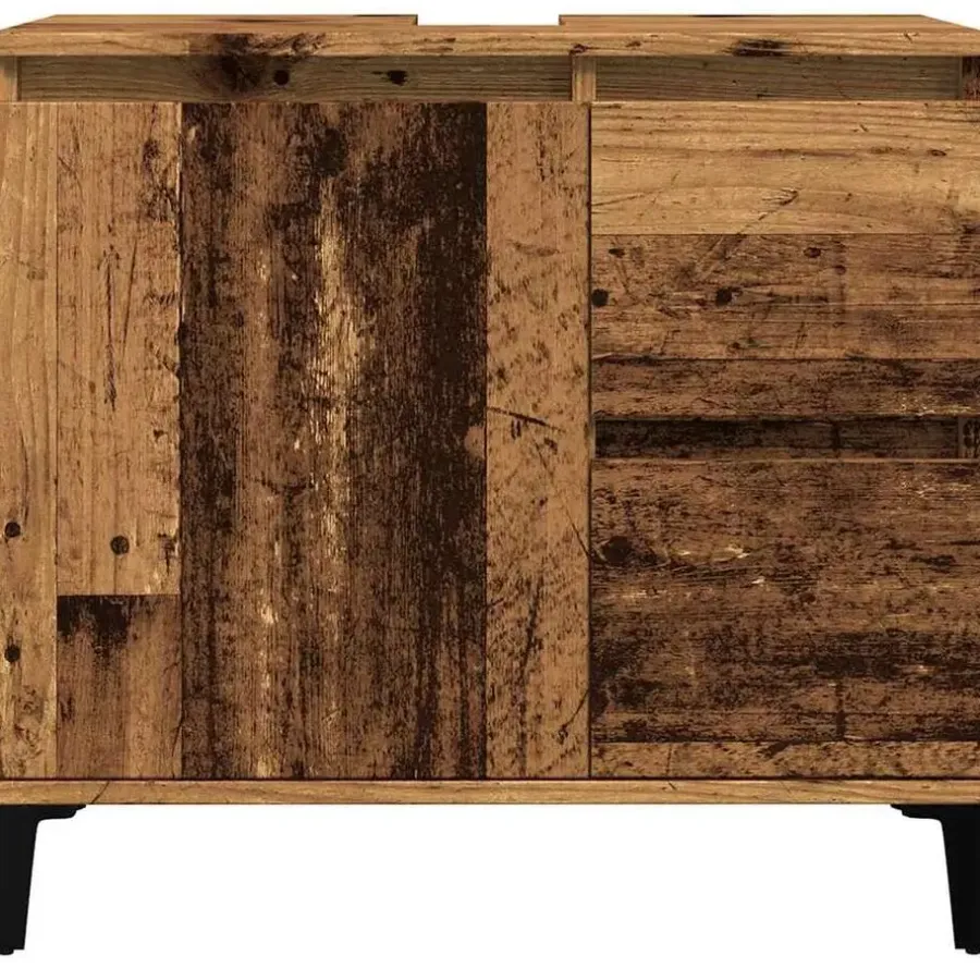 Wastafelkasten-vidaXL - Wastafelonderkast - 1 deur 2 lades - Oud hout - Hout - 65x33x60 cm