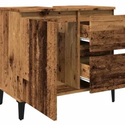 Wastafelkasten-vidaXL - Wastafelonderkast - 1 deur 2 lades - Oud hout - Hout - 65x33x60 cm