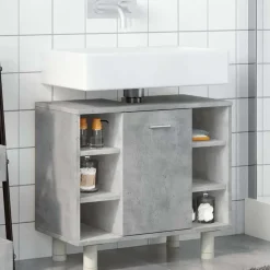 Wastafelkasten-vidaXL - Wastafelonderkast met 1 deur 6 vakken - Betongrijs spaanplaat - 60 cm