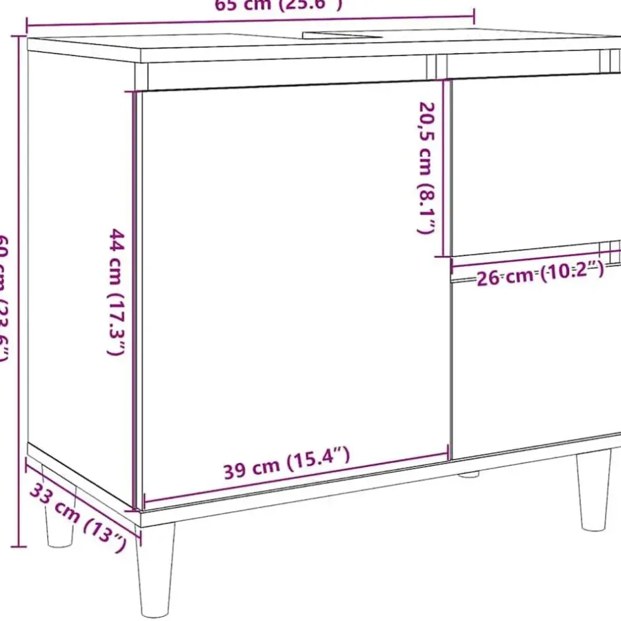 vidaXL - Wastafelonderkast met 1 deur 2 lades - Wit - Hout - 65x33x60 cm
