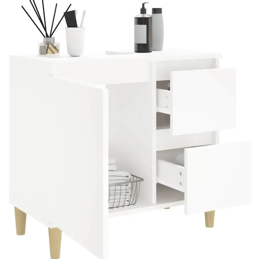 vidaXL - Wastafelonderkast met 1 deur 2 lades - Wit - Hout - 65x33x60 cm