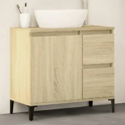 Wastafelkasten-vidaXL - Wastafelonderkast - 1 deur 2 lades - Sonoma eiken - Hout - 65x33x60 cm